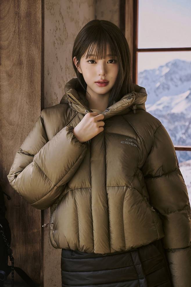 A brown hooded down jacket.