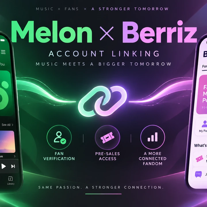 Melon and Berriz connected by a glowing link symbol