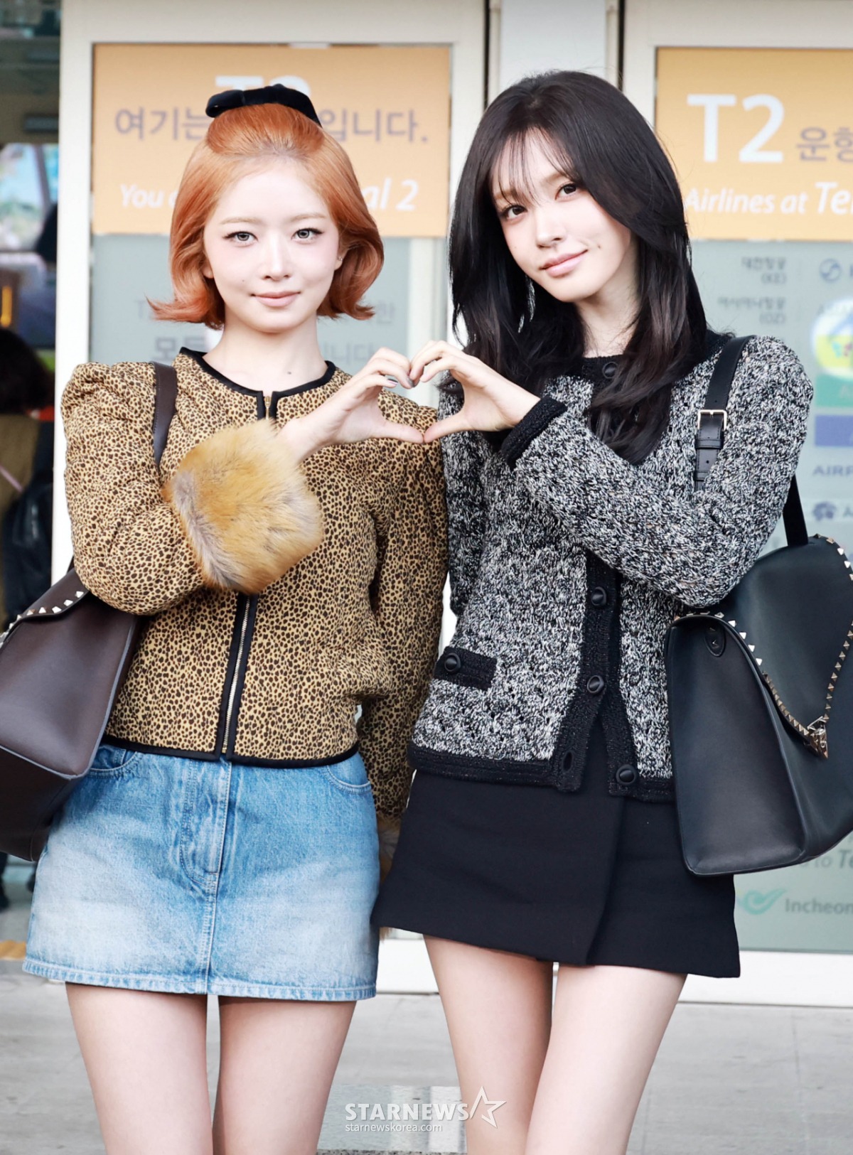 Rei and Liz posing together at Incheon Airport before departing for Paris