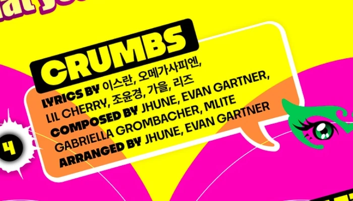 Close-up of the Crumbs songwriting credits