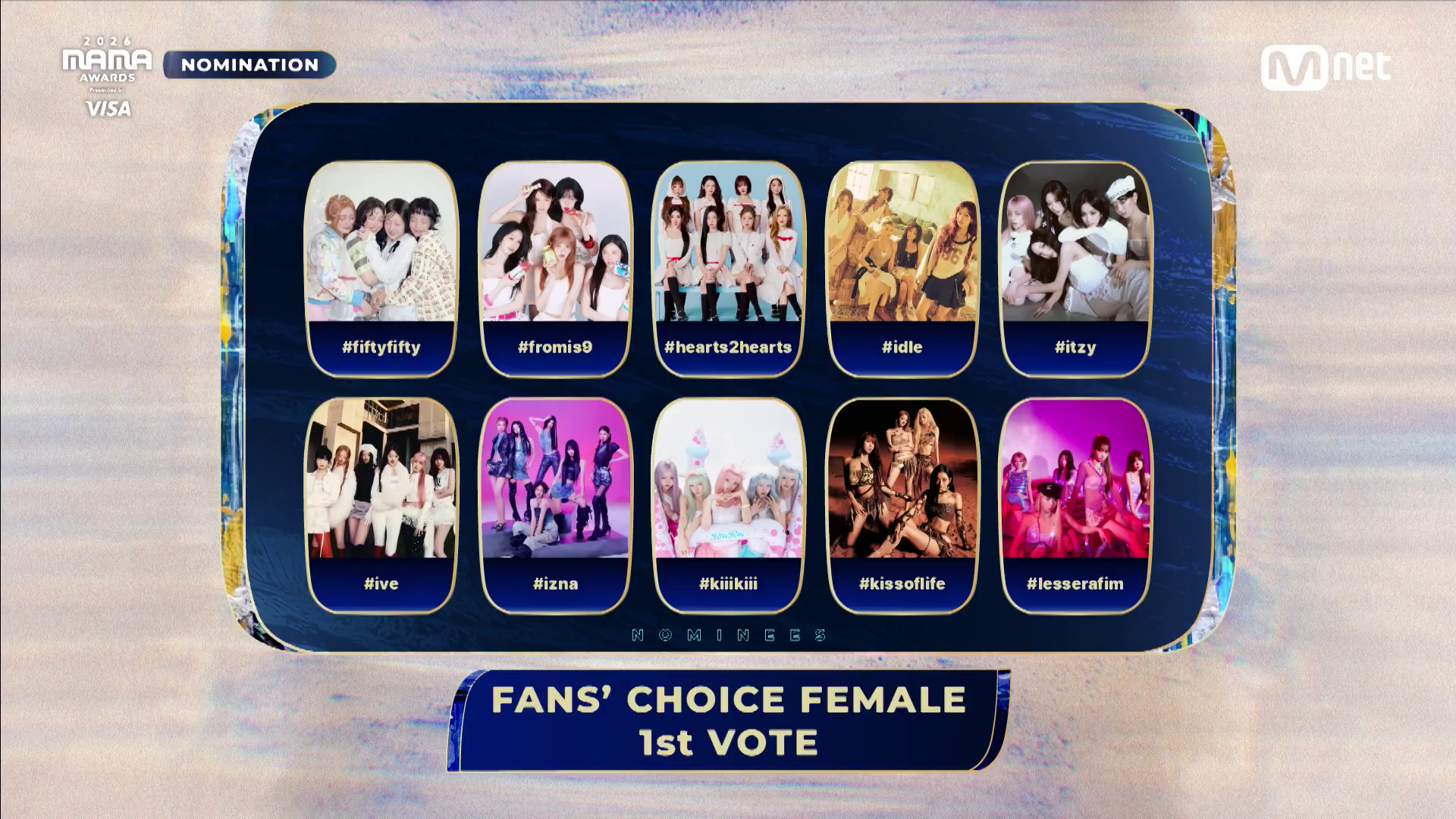 Mnet’s official Fans’ Choice Female nominee announcement, including IVE
