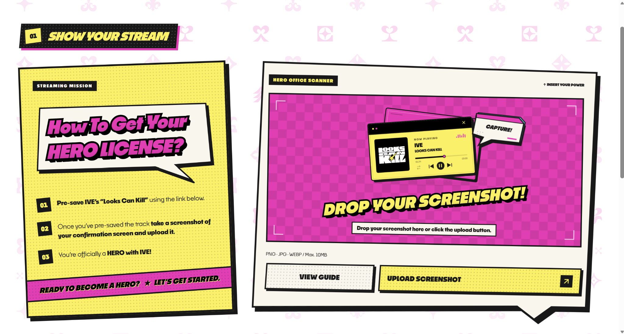 Desktop HERO OFFICE page with its instructions, screenshot area and Upload Screenshot button