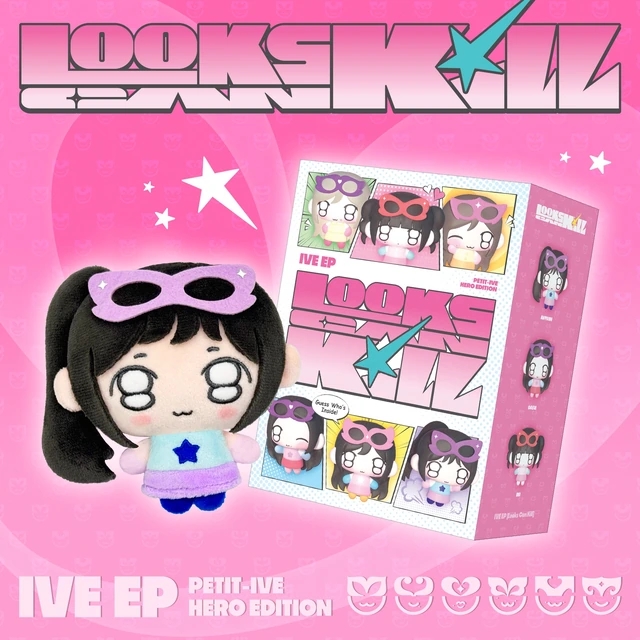 PETIT-IVE HERO EDITION plush keyring and pink Looks Can Kill packaging